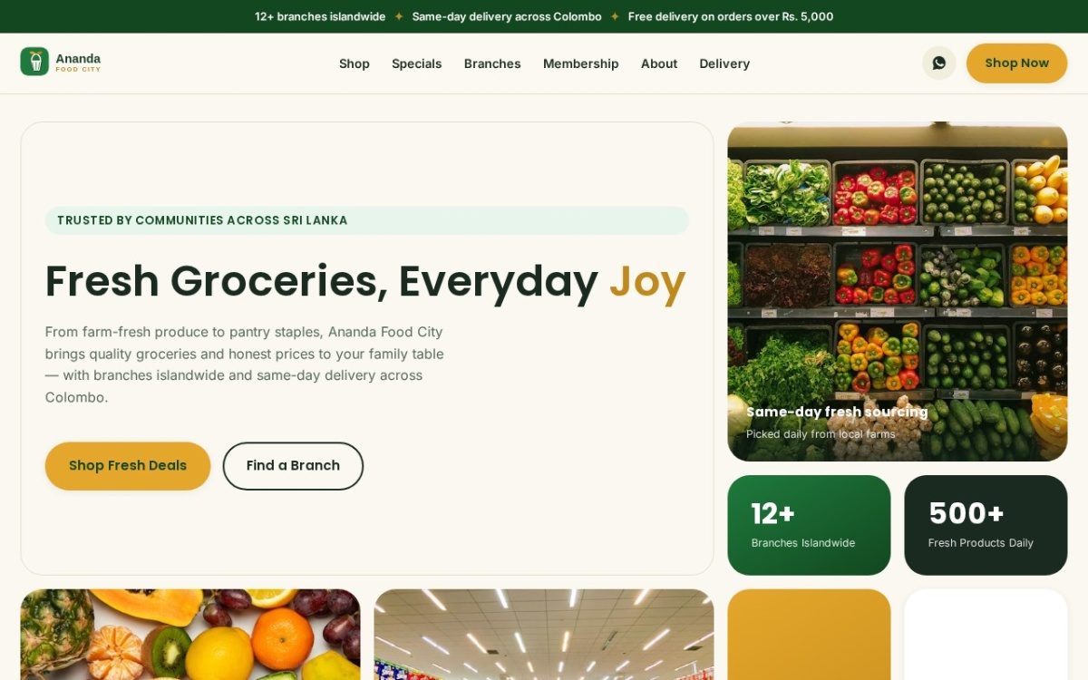 Ananda Food City homepage hero