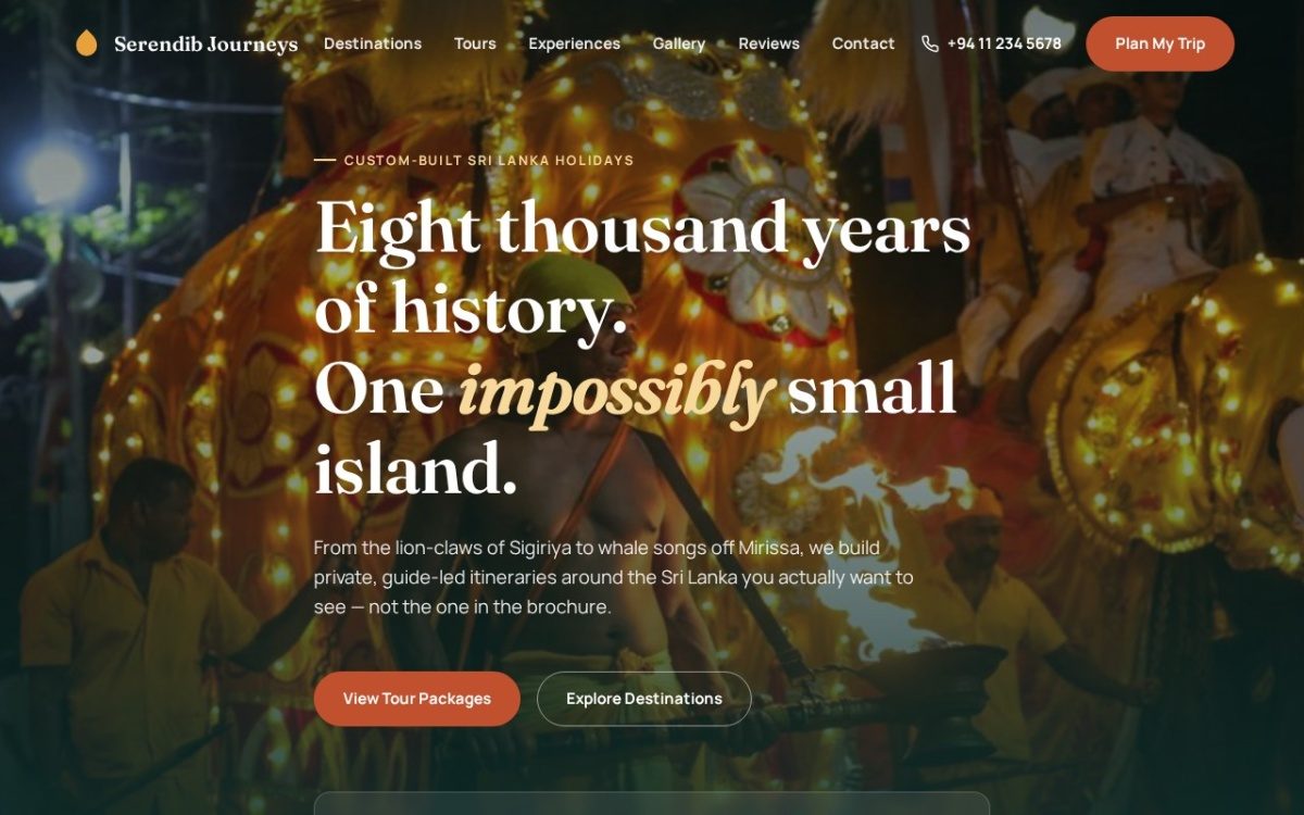 Serendib Journeys homepage hero